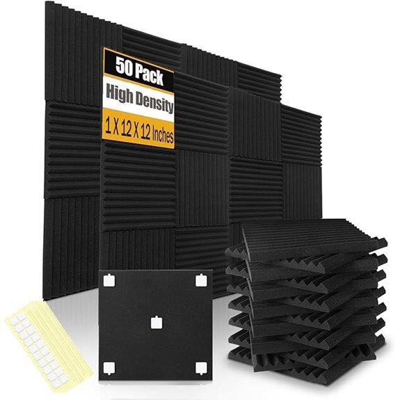 50 Pack Acoustic Foam Panels 1 Wedge Soundproof Studio Foam (Black)