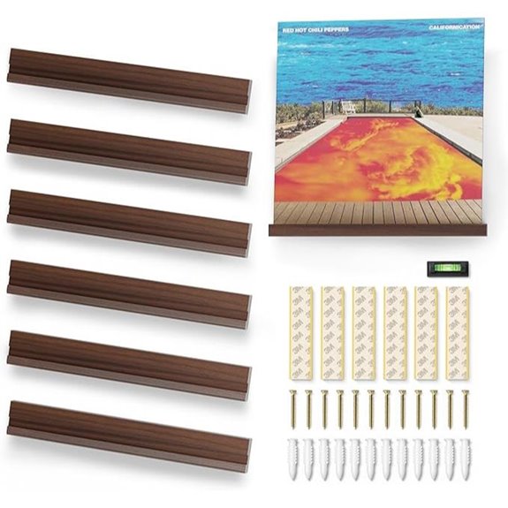 Acacia Wood Vinyl Record Wall Mount Shelf (6-Pack Walnut)