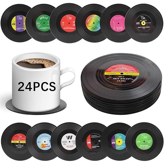 24 PCS Retro Vinyl Record Coasters Music Gift